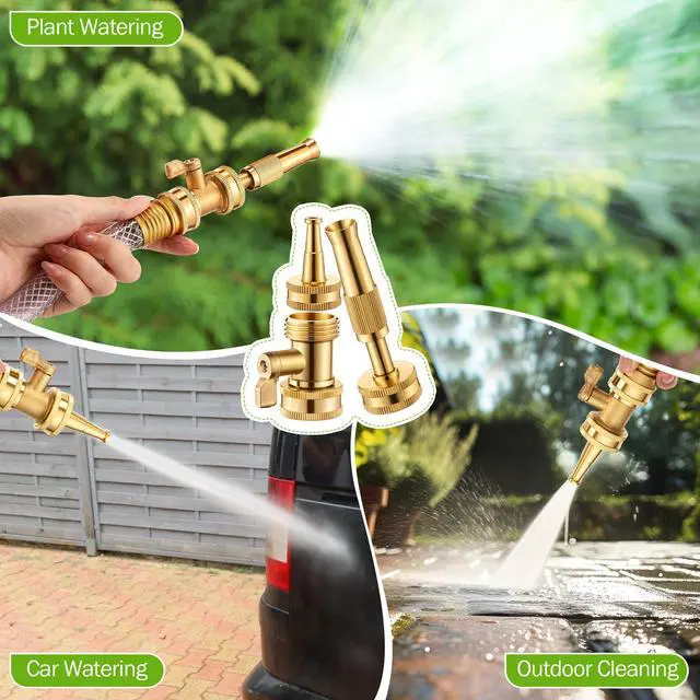 Alt view image 7 of 7 - 4 Pcs Brass Hose Nozzle Kit, Adjustable Twist Garden Hose Nozzle with High Pressure Jet Spray, Brass Shut off Valve, 10 Rubber Washers, 3/4 Inch Ght for Watering Plants, Car Wash, Cleaning