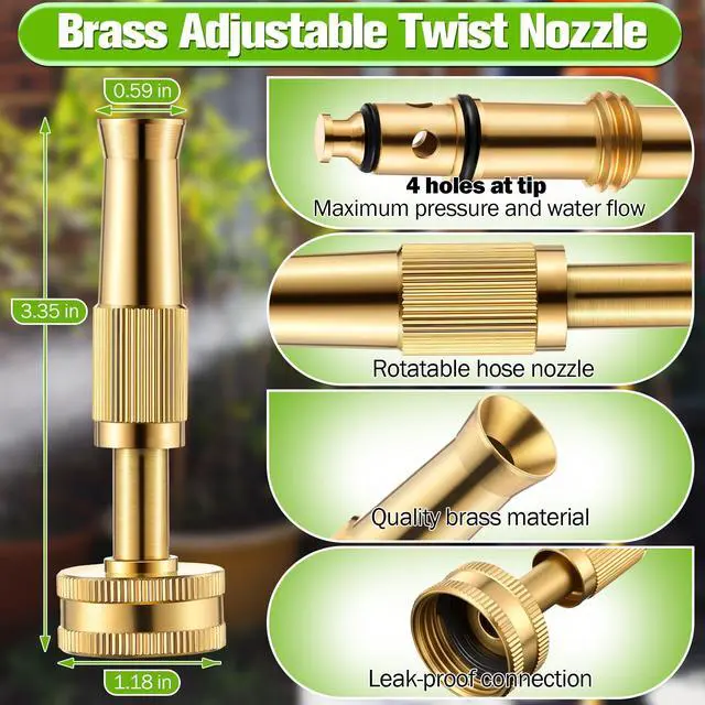 Alt view image 3 of 7 - 4 Pcs Brass Hose Nozzle Kit, Adjustable Twist Garden Hose Nozzle with High Pressure Jet Spray, Brass Shut off Valve, 10 Rubber Washers, 3/4 Inch Ght for Watering Plants, Car Wash, Cleaning