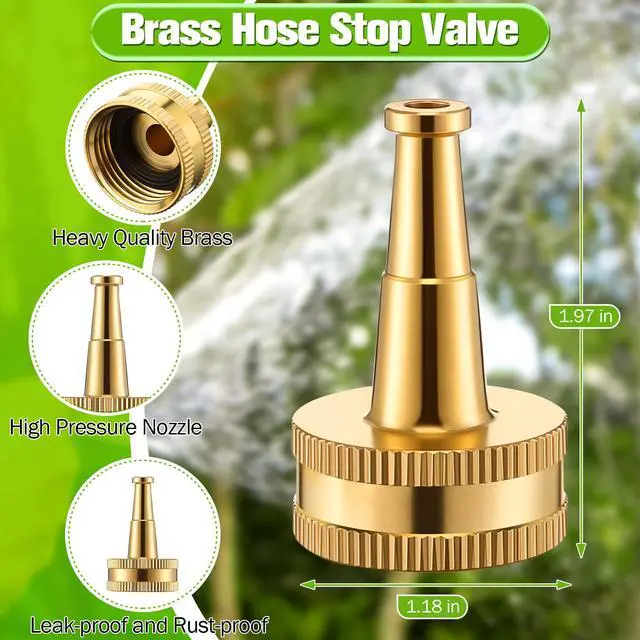 Alt view image 4 of 7 - 4 Pcs Brass Hose Nozzle Kit, Adjustable Twist Garden Hose Nozzle with High Pressure Jet Spray, Brass Shut off Valve, 10 Rubber Washers, 3/4 Inch Ght for Watering Plants, Car Wash, Cleaning