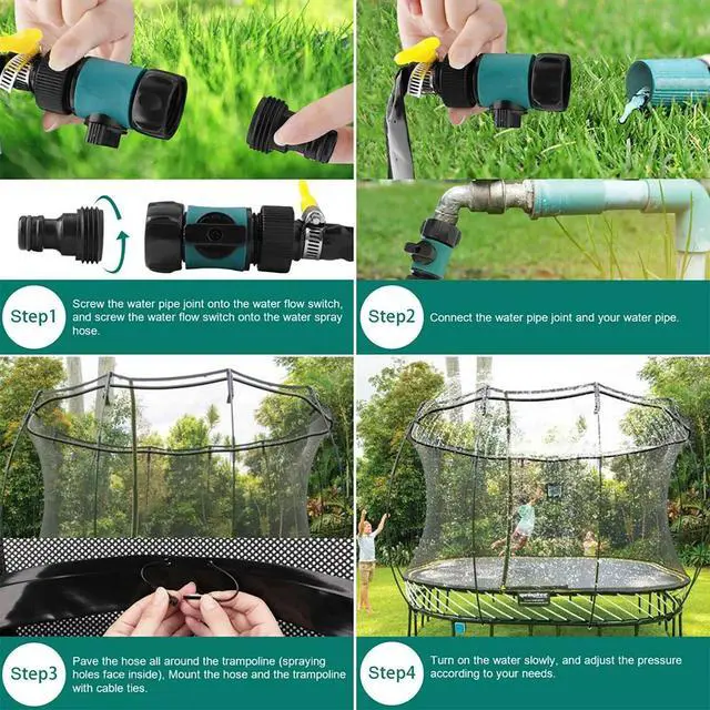 Alt view image 5 of 5 - 39FT Trampoline Sprinkler for Kids Outdoor Backyard Water Park Summer Toys Trampoline Accessories for Boys Girls Adults Water Play Game for Yard Garden Patio Party Activities Garden Watering (Green)