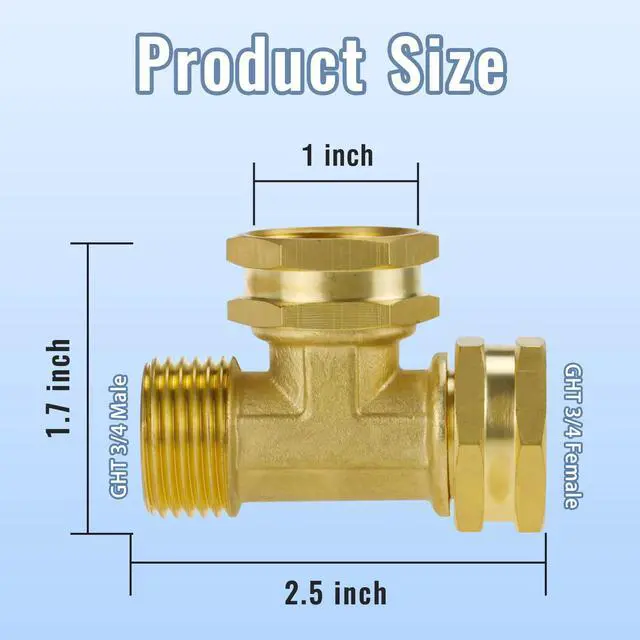 Alt view image 2 of 7 - Garden Hose Tee, GHT 3/4 Brass Tee Adapter, Female x Female x Male Garden Hose T Splitter for Irrigation, Sprinkler, Patio and Outdoor Watering