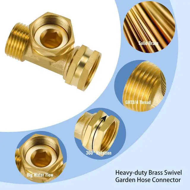 Alt view image 3 of 7 - Garden Hose Tee, GHT 3/4 Brass Tee Adapter, Female x Female x Male Garden Hose T Splitter for Irrigation, Sprinkler, Patio and Outdoor Watering