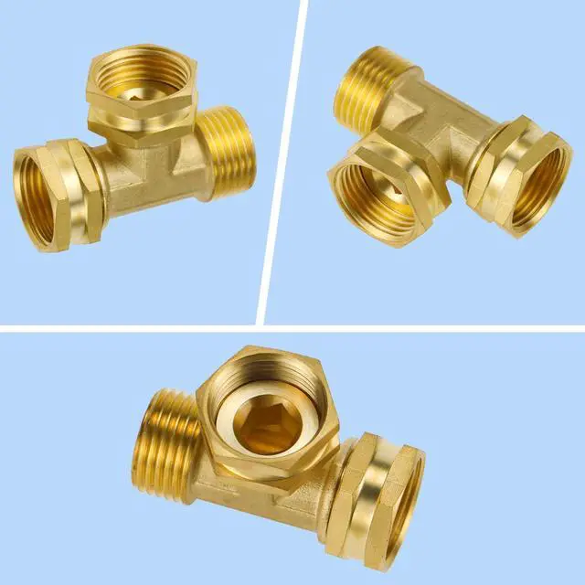 Alt view image 6 of 7 - Garden Hose Tee, GHT 3/4 Brass Tee Adapter, Female x Female x Male Garden Hose T Splitter for Irrigation, Sprinkler, Patio and Outdoor Watering