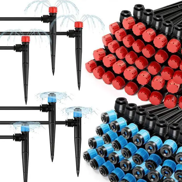 Main image of 40 Pack Quick Connect 1/4 Inch Drip Irrigation Emitters Set, 20 Pcs 1/4'' Stream Emitters & 20 Pcs 1/4'' Vortex Emitters Adjustable 360 Degree Emitter on Stake for Garden Sprinkler Systems