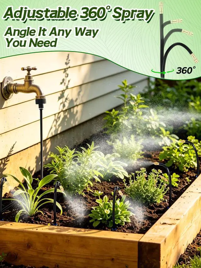 Alt view image 3 of 7 - 49ft Drip Irrigation System - Includes 15pcs 360° Adjustable Copper Nozzles, 5/16" PE Tubing, 1/2" & 3/4" Faucet Adapters, Automatic Garden Watering Sprinkler System Kit for Raised Bed Plants Lawn