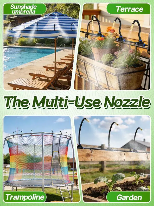 Alt view image 7 of 7 - 49ft Drip Irrigation System - Includes 15pcs 360° Adjustable Copper Nozzles, 5/16" PE Tubing, 1/2" & 3/4" Faucet Adapters, Automatic Garden Watering Sprinkler System Kit for Raised Bed Plants Lawn