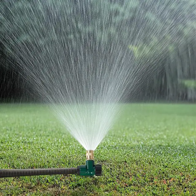 Alt view image 4 of 7 - 2 Pack Metal Lawn Sprinkler for Yard, Automatic Brass Garden Water Sprinklers on Spike Base, Adjustable 360 Degree Sprinkler Nozzle for Large Area Coverage Grass Patio Irrigation