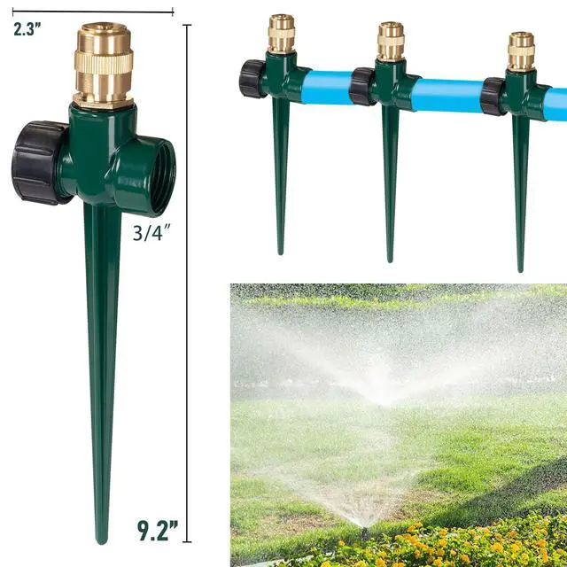Alt view image 2 of 7 - 2 Pack Metal Lawn Sprinkler for Yard, Automatic Brass Garden Water Sprinklers on Spike Base, Adjustable 360 Degree Sprinkler Nozzle for Large Area Coverage Grass Patio Irrigation