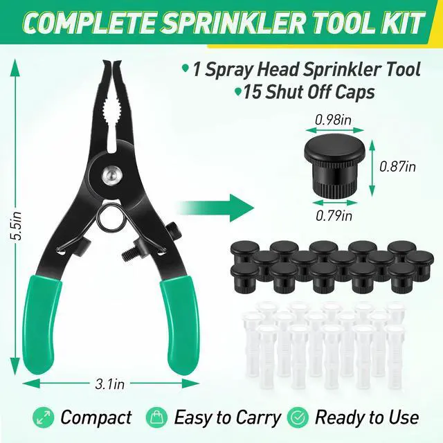 Alt view image 2 of 7 - Sprinkler Tool with Shut Off Caps, Sprinkler Tool Filter Screen Compatible with Hunter Pro Spray & Rain Bird 1800, Sprinklers Cap Off for Spray Heads (15 Pack Shut Off Caps)