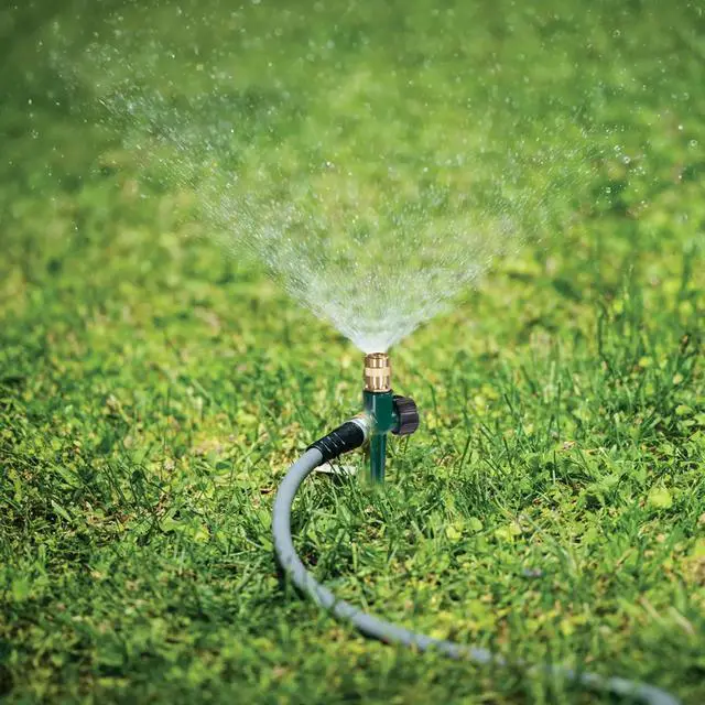 Alt view image 5 of 7 - 2 Pack Metal Lawn Sprinkler for Yard, Automatic Brass Garden Water Sprinklers on Spike Base, Adjustable 360 Degree Sprinkler Nozzle for Large Area Coverage Grass Patio Irrigation