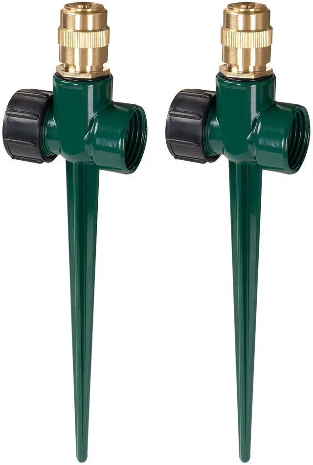 Main image of 2 Pack Metal Lawn Sprinkler for Yard, Automatic Brass Garden Water Sprinklers on Spike Base, Adjustable 360 Degree Sprinkler Nozzle for Large Area Coverage Grass Patio Irrigation