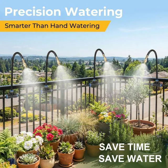 Alt view image 2 of 6 - 50FT Drip Irrigation Kit, 360° Adjustable Garden Watering System with 1/4" Tubing, Brass Misting Nozzles, DIY Irrigation System for Plants, Raised Beds, Greenhouse