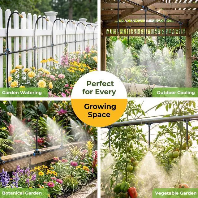 Alt view image 5 of 6 - 50FT Drip Irrigation Kit, 360° Adjustable Garden Watering System with 1/4" Tubing, Brass Misting Nozzles, DIY Irrigation System for Plants, Raised Beds, Greenhouse