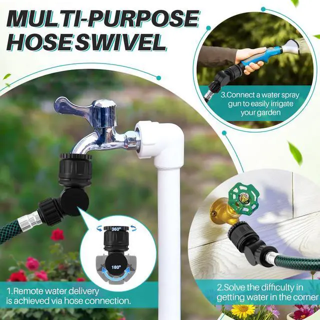 Alt view image 3 of 7 - Outdoor Faucet Extender, 3/4" Garden Hose Swivel Connector with 180° & 360° Rotation, Water Spigot Extender Hose Adapter for Outdoor Faucet,Garden Hoses,Sprinkler,RV & Irrigation(Black,3 Pack)