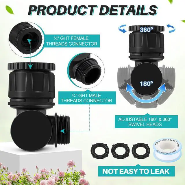 Alt view image 4 of 7 - Outdoor Faucet Extender, 3/4" Garden Hose Swivel Connector with 180° & 360° Rotation, Water Spigot Extender Hose Adapter for Outdoor Faucet,Garden Hoses,Sprinkler,RV & Irrigation(Black,3 Pack)