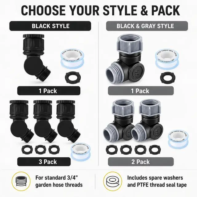 Alt view image 5 of 7 - Outdoor Faucet Extender, 3/4" Garden Hose Swivel Connector with 180° & 360° Rotation, Water Spigot Extender Hose Adapter for Outdoor Faucet,Garden Hoses,Sprinkler,RV & Irrigation(Black,3 Pack)