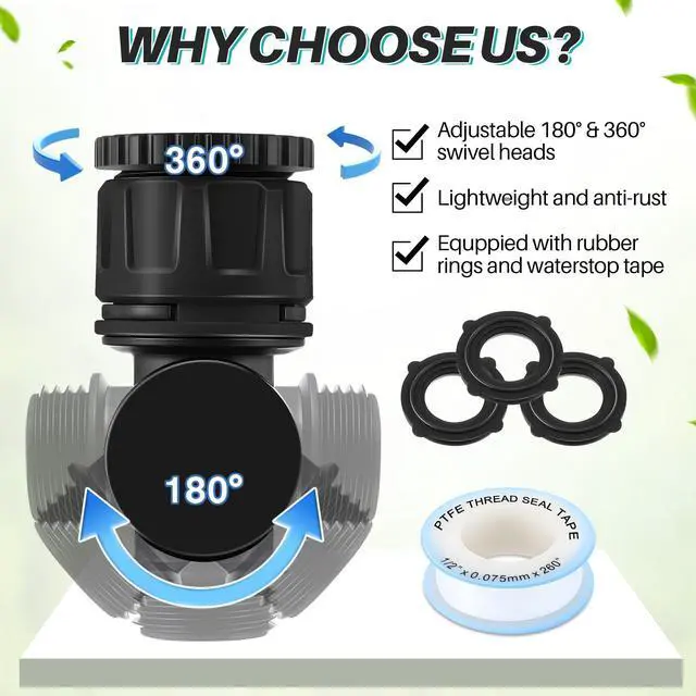 Alt view image 7 of 7 - Outdoor Faucet Extender, 3/4" Garden Hose Swivel Connector with 180° & 360° Rotation, Water Spigot Extender Hose Adapter for Outdoor Faucet,Garden Hoses,Sprinkler,RV & Irrigation(Black,3 Pack)