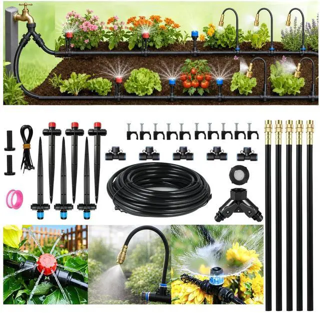 Main image of 50FT Drip Irrigation System for Starter: Small Garden Quick Connect 1/4" PE Water Tubing Automatic 11Pcs Sprinkler Kit Adjustable Misting Part Watering Hose Outdoor Raised Bed Plants Flower Greenhouse