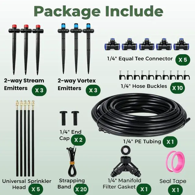 Alt view image 2 of 7 - 50FT Drip Irrigation System for Starter: Small Garden Quick Connect 1/4" PE Water Tubing Automatic 11Pcs Sprinkler Kit Adjustable Misting Part Watering Hose Outdoor Raised Bed Plants Flower Greenhouse