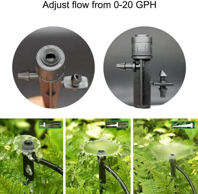 Alt view image 2 of 6 - 25 Pcs Drip Irrigation Emitters, Adjustable Flow 0-20 GPH Irrigation Drippers with Stake, Full Circle Flow Sprinkler Head, Micro Sprinkler for Garden Patio Lawn Flower Bed