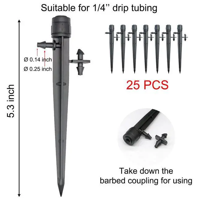 Alt view image 3 of 6 - 25 Pcs Drip Irrigation Emitters, Adjustable Flow 0-20 GPH Irrigation Drippers with Stake, Full Circle Flow Sprinkler Head, Micro Sprinkler for Garden Patio Lawn Flower Bed