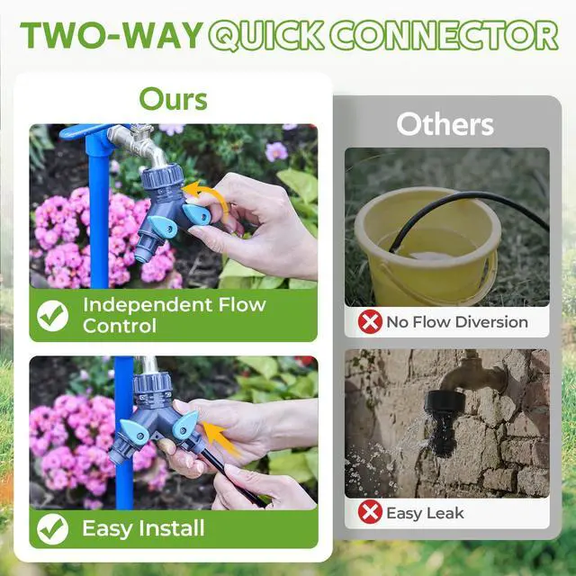 Alt view image 2 of 7 - 33FT Garden Watering System with 5 360° Adjustable Copper Mist Nozzles, Quick-Connect Drip Irrigation Kit for Patio Pots, Small Greenhouses and Flower Beds