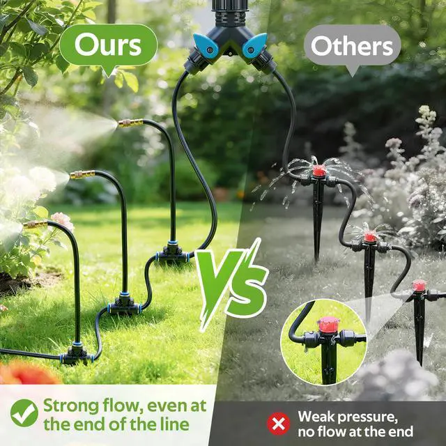 Alt view image 5 of 7 - 33FT Garden Watering System with 5 360° Adjustable Copper Mist Nozzles, Quick-Connect Drip Irrigation Kit for Patio Pots, Small Greenhouses and Flower Beds