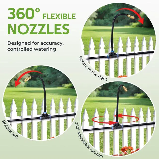 Alt view image 6 of 7 - 33FT Garden Watering System with 5 360° Adjustable Copper Mist Nozzles, Quick-Connect Drip Irrigation Kit for Patio Pots, Small Greenhouses and Flower Beds
