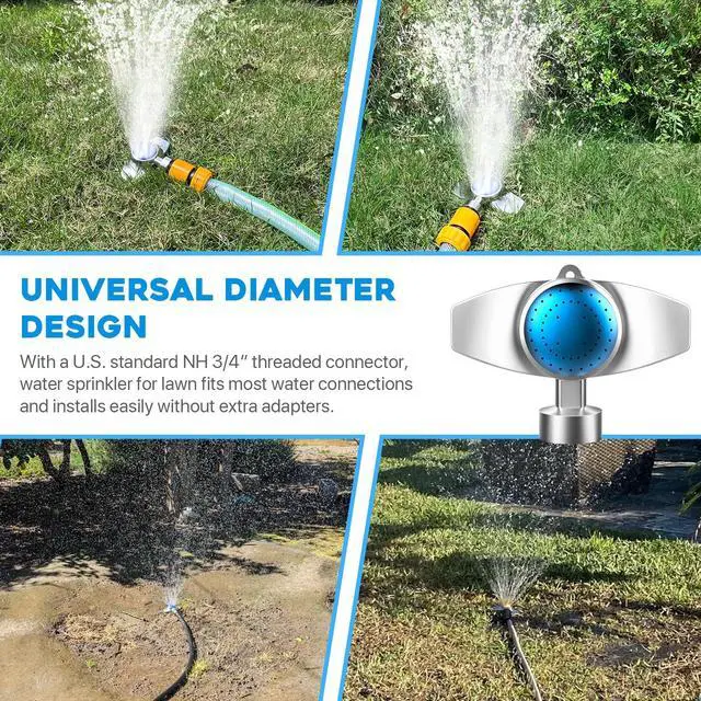 Alt view image 3 of 6 - 3Pack 360° Metal Spot Sprinklers, Durable Outdoor Sprinkler with Gentle Water Flow, Cover Up to 30FT Area, Water Efficiency&Long-Range Irrigation, Ideal for Yard, Lawn&Garden (Blue)