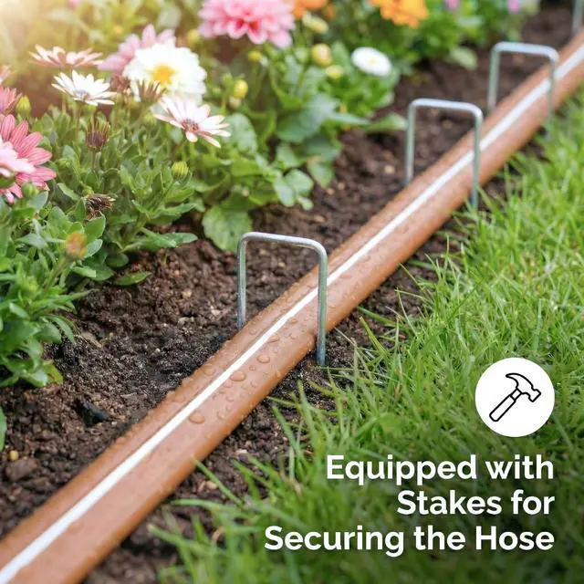 Alt view image 7 of 7 - Sprinkler Soaker Hose 15 FT, Watering Hose with Holes, High-Efficiency Water-Saving Sprinklers System for Lawn and Garden with Staples