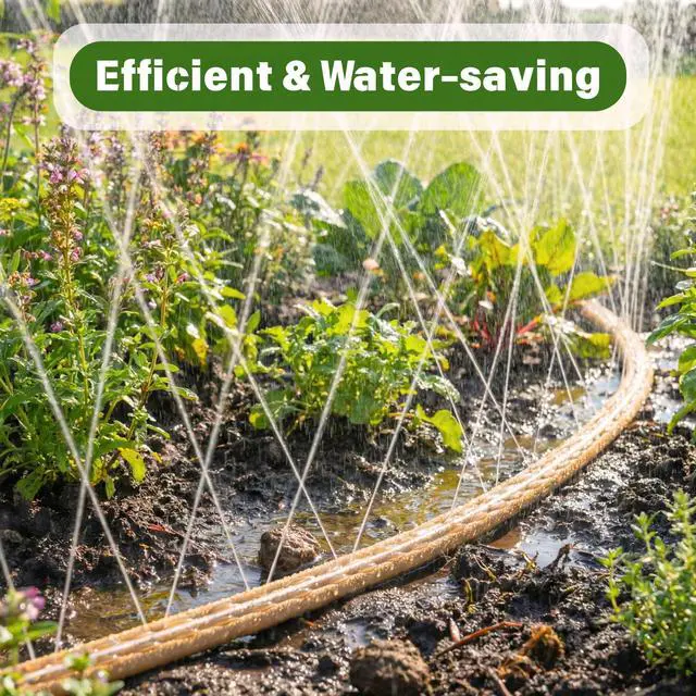 Alt view image 3 of 7 - Sprinkler Soaker Hose 15 FT, Watering Hose with Holes, High-Efficiency Water-Saving Sprinklers System for Lawn and Garden with Staples