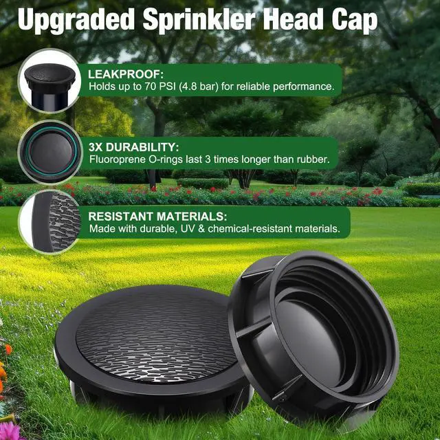 Alt view image 5 of 6 - 10 Pack Sprinkler Head Caps Compatible with Rain Bird 1800XC 1800 Series Spray Bodies, UV-Resistant ABS Replacement with O-Ring for Lawn Garden Sprinkler System Maintenance