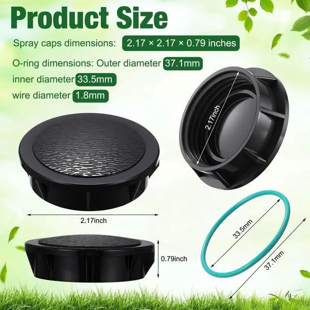 Alt view image 2 of 6 - 10 Pack Sprinkler Head Caps Compatible with Rain Bird 1800XC 1800 Series Spray Bodies, UV-Resistant ABS Replacement with O-Ring for Lawn Garden Sprinkler System Maintenance