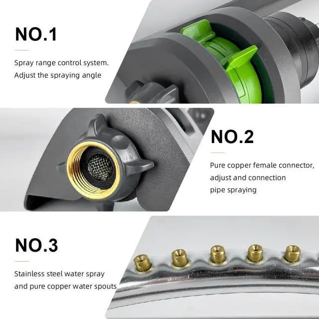 Alt view image 3 of 7 - Lawn Sprinkler, Oscillating Sprinkler for Yard with 18 Hole Brass Nozzles, Watering for Lawn & Garden Covers up to 3,600 sq.ft, Easy Adjust Range Control, Built-in Spray Jet Cleaning Needle (Gray)