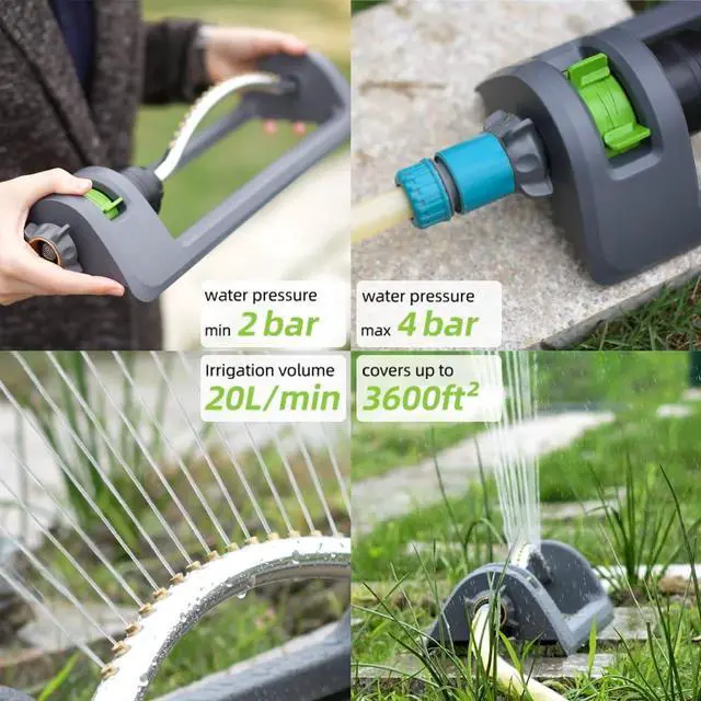 Alt view image 7 of 7 - Lawn Sprinkler, Oscillating Sprinkler for Yard with 18 Hole Brass Nozzles, Watering for Lawn & Garden Covers up to 3,600 sq.ft, Easy Adjust Range Control, Built-in Spray Jet Cleaning Needle (Gray)