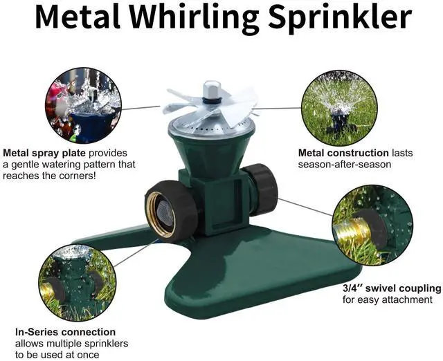Alt view image 2 of 7 - 1 Pack Lawn Sprinkler, Heavy Duty Metal Square Garden Sprinkler, 360 Degree Large Area Irrigation, Connectable Rotating Automatic Water Sprinklers for Yard Lawn Garden Watering