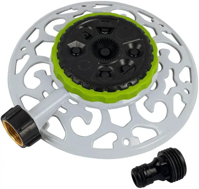 Main image of Adjustable Turret Metal Sprinkler, 8 Mode Fixed Lawn Sprinkler for Yard with Hose Quick Connect Product Adapter for Garden Watering Irrigation