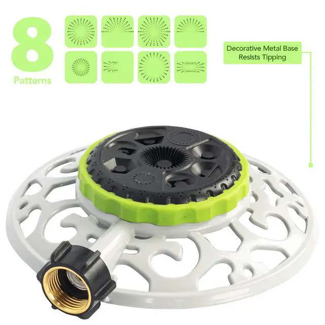 Alt view image 6 of 7 - Adjustable Turret Metal Sprinkler, 8 Mode Fixed Lawn Sprinkler for Yard with Hose Quick Connect Product Adapter for Garden Watering Irrigation