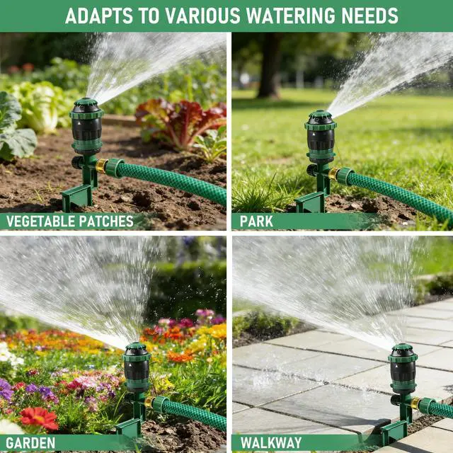 Alt view image 3 of 7 - Gear Drive Sprinkler for Yard, Heavy Duty 5-Pattern 360 Degree Rotary Water Sprinkler with Spike Base, Durable Lawn Sprinkler with 3/4 Inch Adapters for Large Area Garden