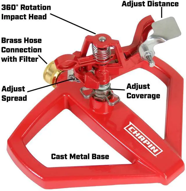 Alt view image 2 of 7 - 4980: Platform Impact Sprinkler, 360 Degree Automatic With Base for Gardens and Lawns, Up to 85ft Coverage Area, Yards and Garden Watering, Red