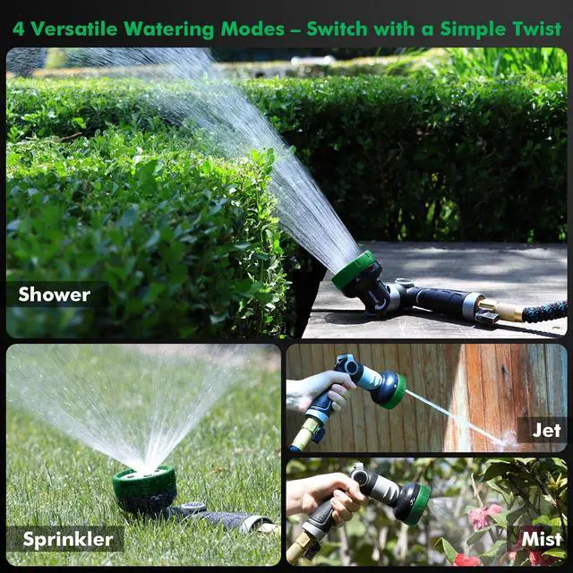 Alt view image 3 of 6 - Multi-Angle Garden Hose Nozzle with Sprinkler Function, Heavy Duty Water Hose Nozzle with 4 Spray Patterns, Magic Twist and Thumb Flow Control for Garden Watering, Car Washing & Yard, Green