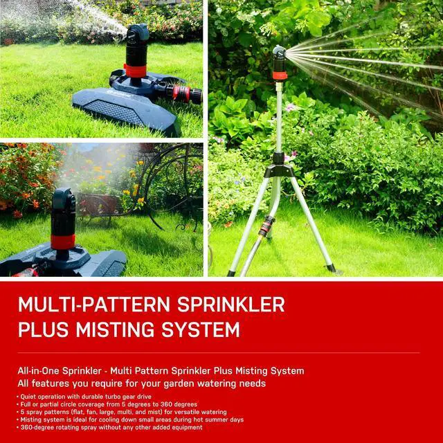Alt view image 4 of 4 - 16030 5 Pattern Turbo Gear Drive Rotary Sprinkler Head Plus One-Direction Misting System for Lawn and Garden, 360 Degree Coverage