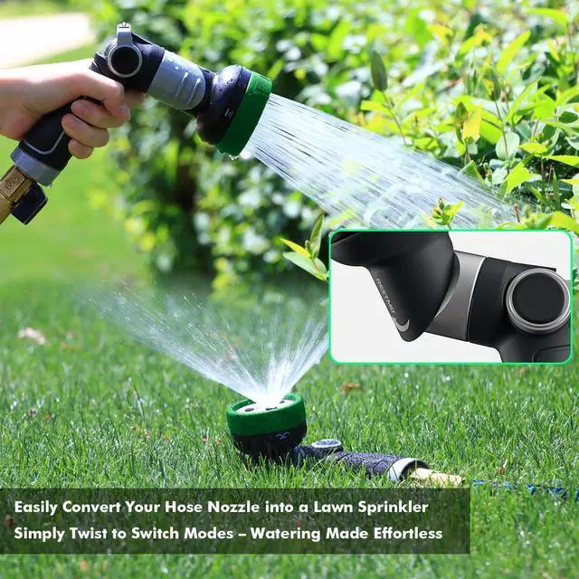 Alt view image 4 of 6 - Multi-Angle Garden Hose Nozzle with Sprinkler Function, Heavy Duty Water Hose Nozzle with 4 Spray Patterns, Magic Twist and Thumb Flow Control for Garden Watering, Car Washing & Yard, Green