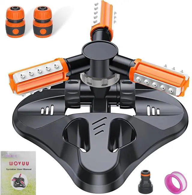 Main image of Garden Sprinkler,Upgrade Lawn Sprinklers Automatic 360 Degree Rotating Irrigation Grass Water Sprayer System,Garden Hose Sprinkler for Yard/Built in 36 Units Angle Spray Nozzles(Orange)-1Pack