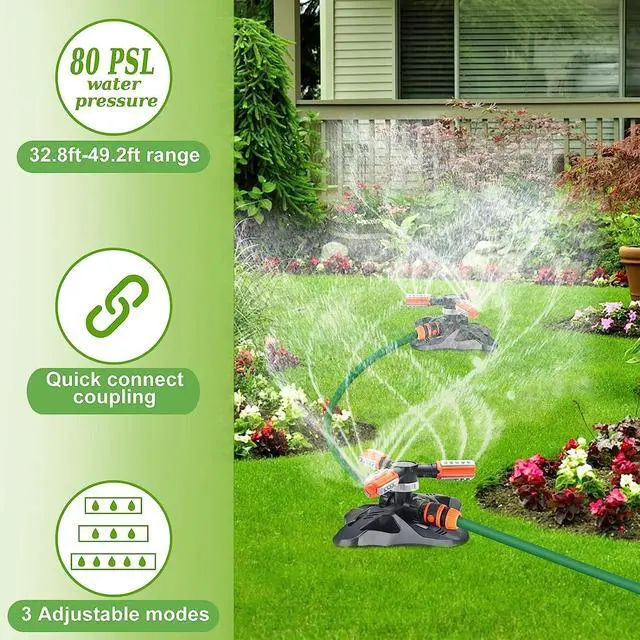 Alt view image 4 of 7 - Garden Sprinkler,Upgrade Lawn Sprinklers Automatic 360 Degree Rotating Irrigation Grass Water Sprayer System,Garden Hose Sprinkler for Yard/Built in 36 Units Angle Spray Nozzles(Orange)-1Pack