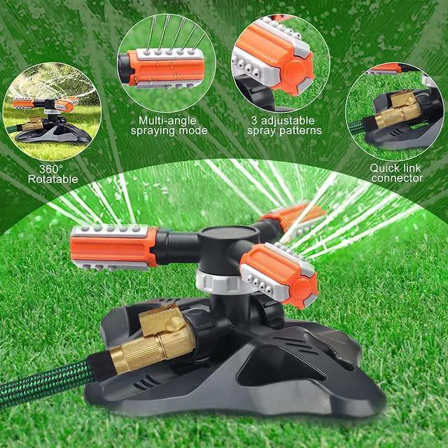 Alt view image 5 of 7 - Garden Sprinkler,Upgrade Lawn Sprinklers Automatic 360 Degree Rotating Irrigation Grass Water Sprayer System,Garden Hose Sprinkler for Yard/Built in 36 Units Angle Spray Nozzles(Orange)-1Pack