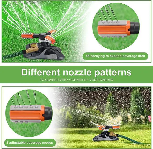 Alt view image 6 of 7 - Garden Sprinkler,Upgrade Lawn Sprinklers Automatic 360 Degree Rotating Irrigation Grass Water Sprayer System,Garden Hose Sprinkler for Yard/Built in 36 Units Angle Spray Nozzles(Orange)-1Pack