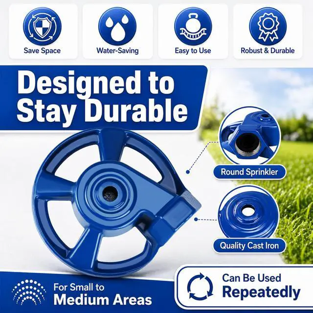 Alt view image 2 of 6 - 1 Pack Cast Iron Lawn Sprinklers for Yard Heavy Duty Metal Garden Water Sprinkler American Threaded Joints for Lawn Garden Yard Irrigation System, Blue