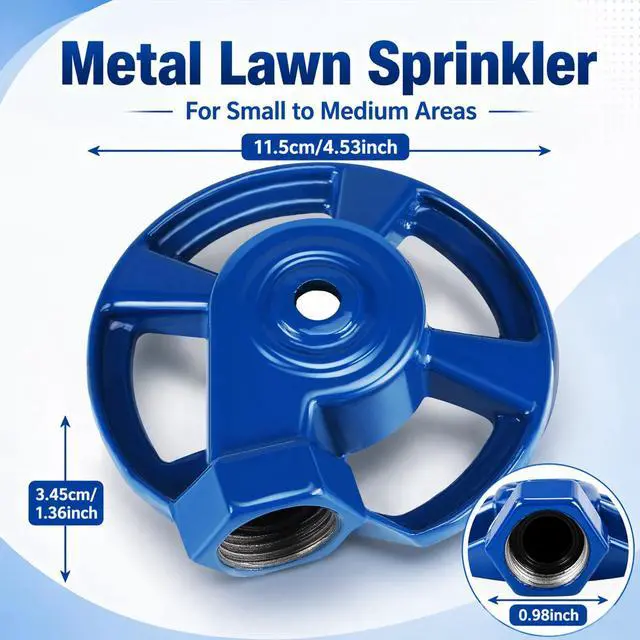 Alt view image 3 of 6 - 1 Pack Cast Iron Lawn Sprinklers for Yard Heavy Duty Metal Garden Water Sprinkler American Threaded Joints for Lawn Garden Yard Irrigation System, Blue