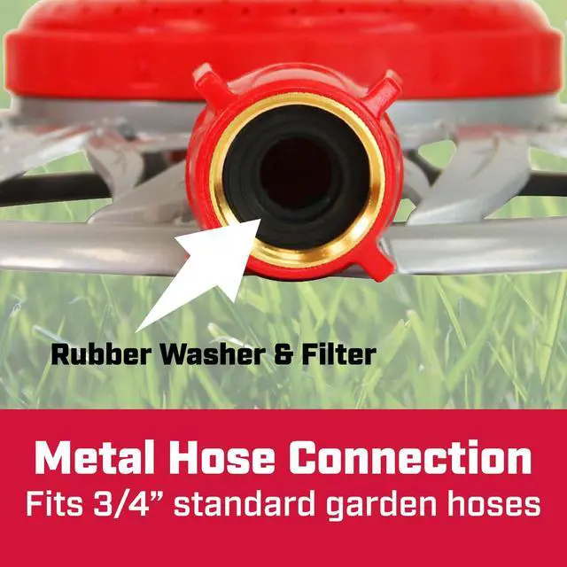 Alt view image 3 of 6 - 4998: 8-Pattern Metal Circle Sprinkler, 360 Degree Sprinkler Head for Small Gardens and Lawns, Up to 40 ft Coverage Area, Lawn Sprinkler, Small Area Yards and Garden Watering, Red/Silver